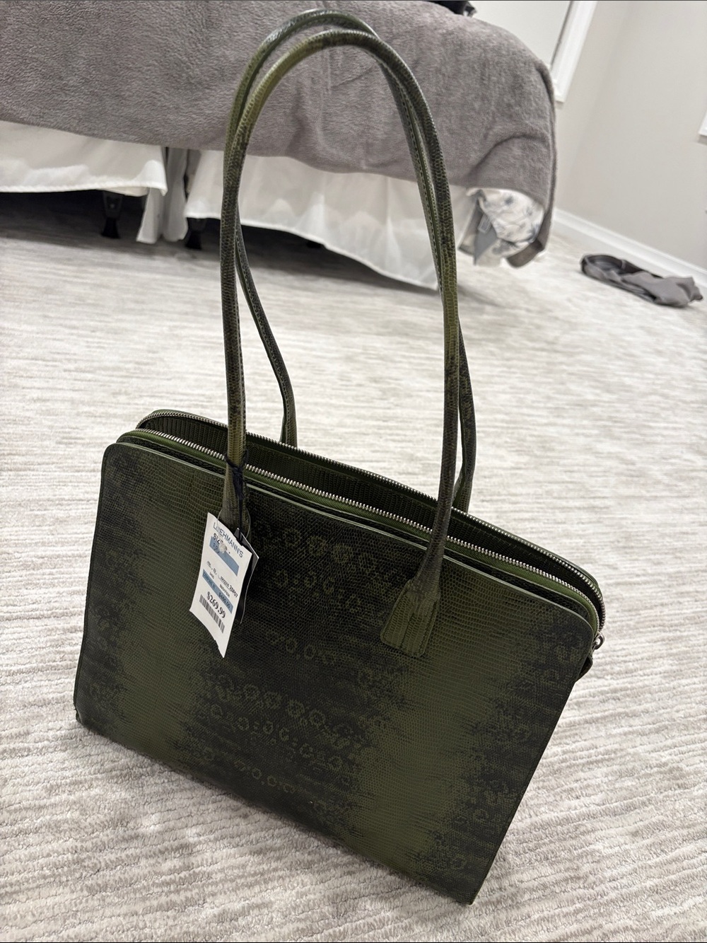 Furla Olive Green Leather Snakeskin Bag